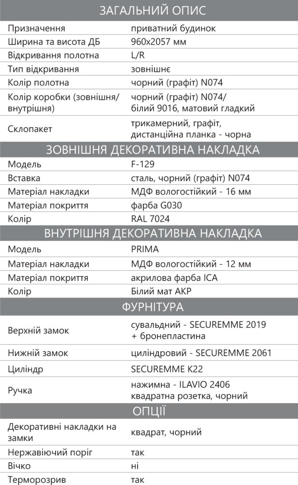 Входная дверь Line Street F-129 Rodos RAL 7024 / белый мат акрил