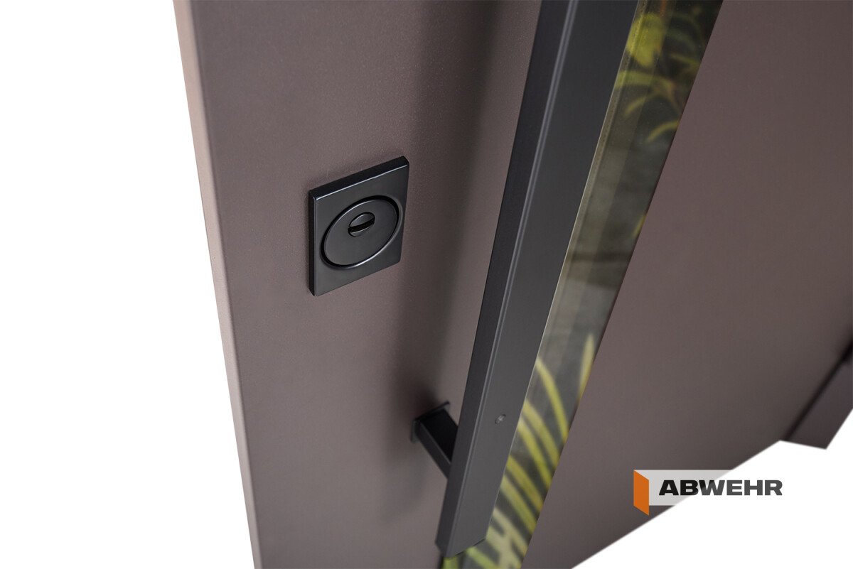 Вхідні двері Nordi Glass 506 Abwehr метал фарбування RAL 8019T / слонова кістка супермат
