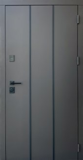 Входная дверь Лайт Qdoors металл RAL8019 песок / МДФ белая шагрень