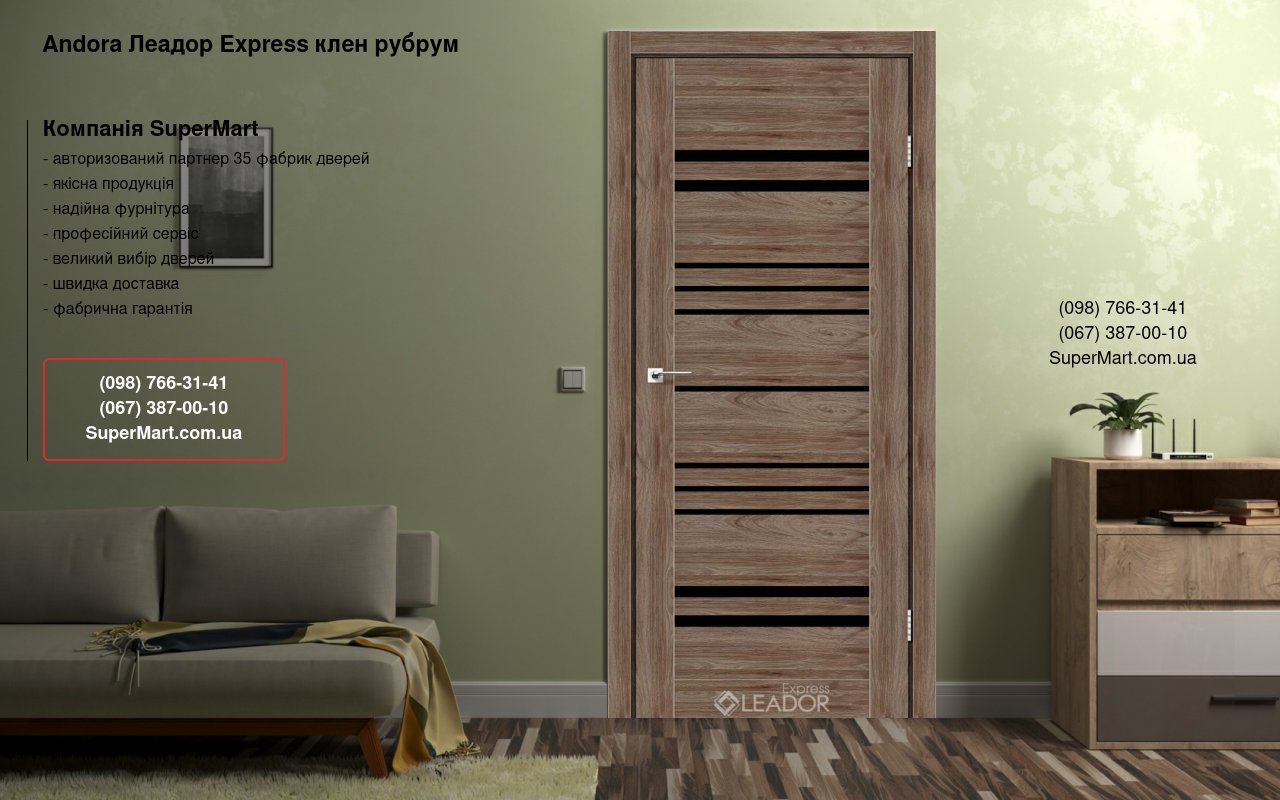 Двери Andora Леадор Экспресс клен рубрум стекло черное