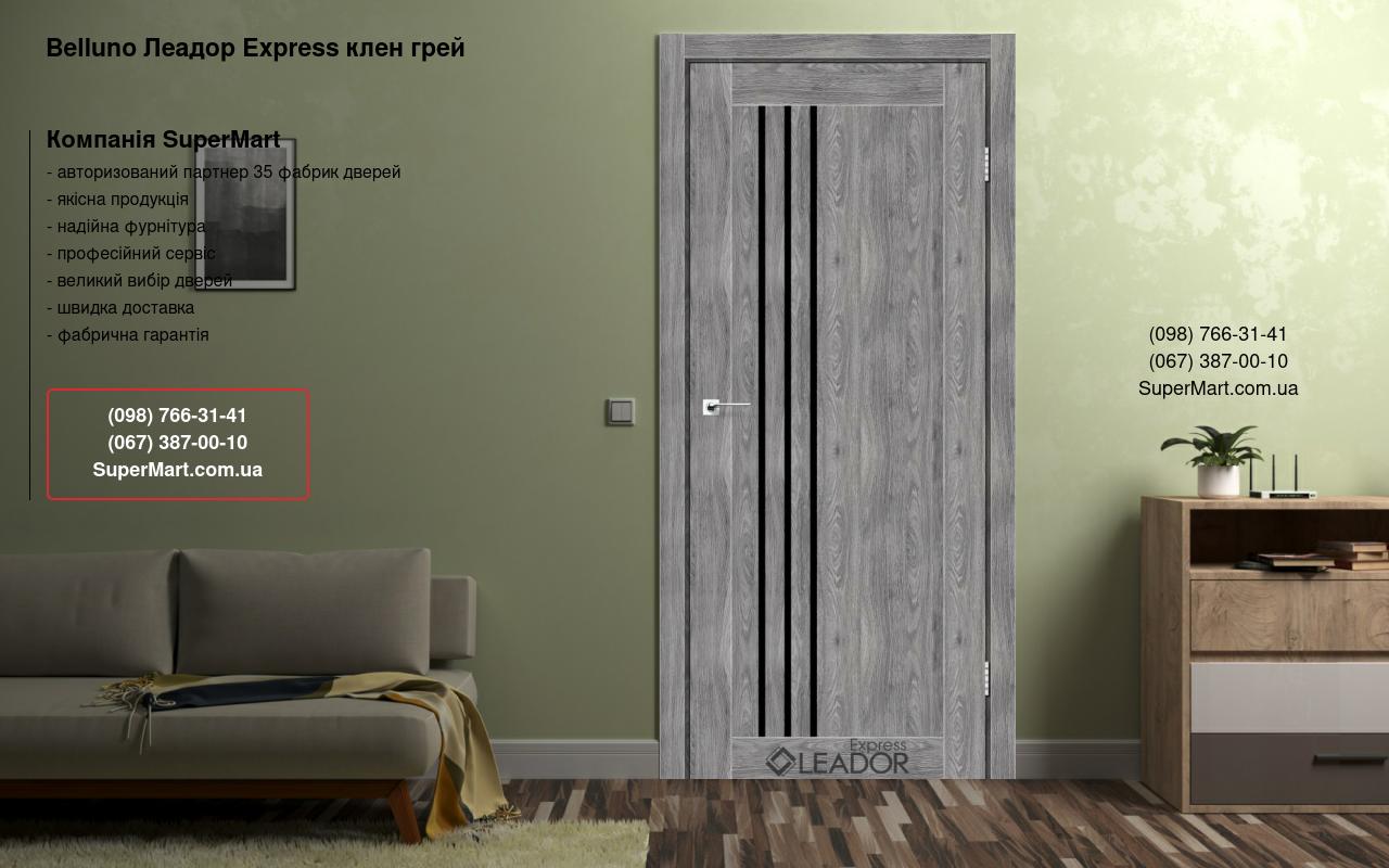 Двери Belluno Леадор Экспресс клен грей стекло черное