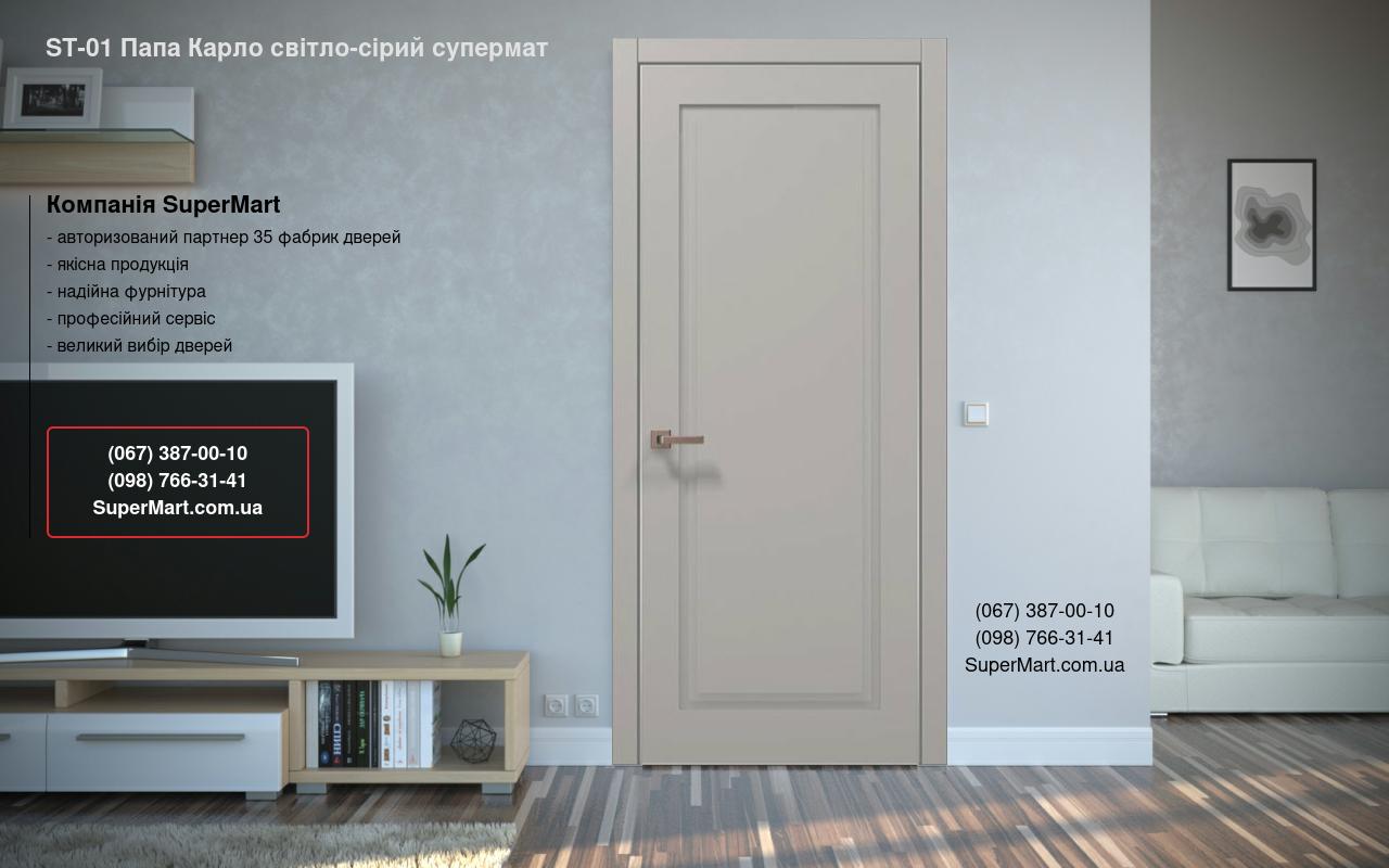Двері ST-01 Папа Карло світло-сірий супермат торці алюміній сірий