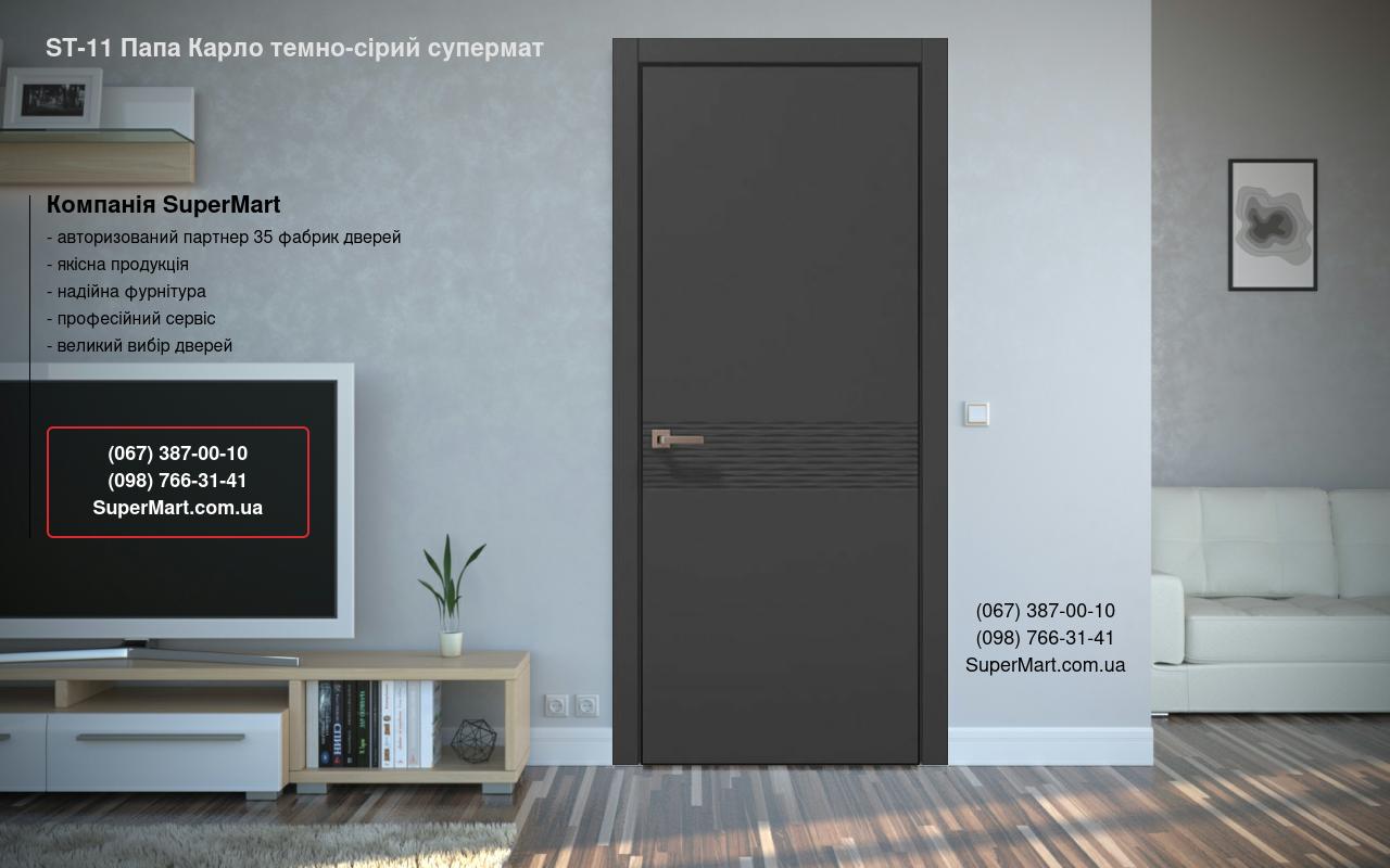Двери ST-11 Папа Карло темно-серый супермат торцы алюминий черный
