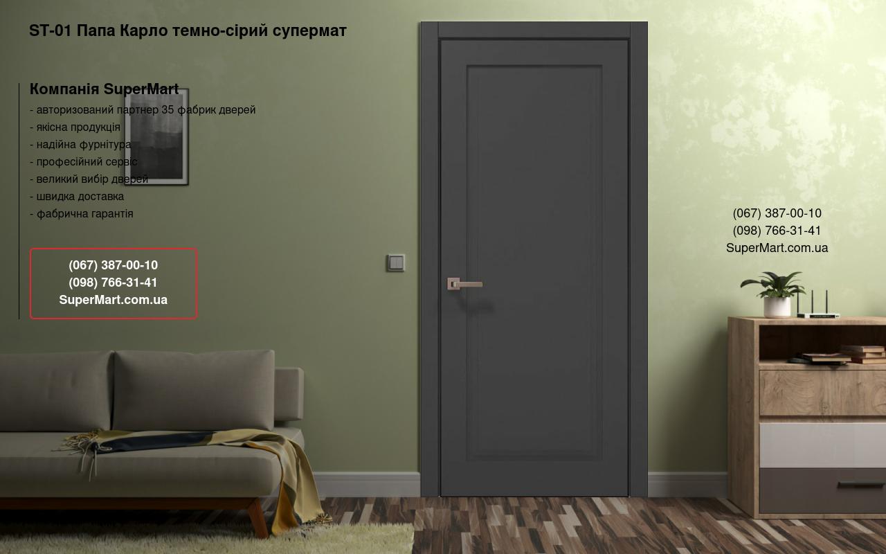 Двери ST-01 Папа Карло темно-серый супермат торцы алюминий черный