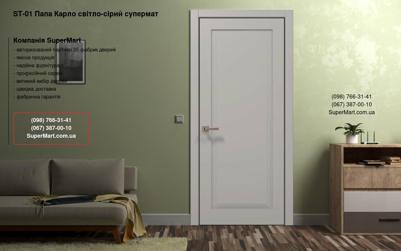 Двери ST-01 Папа Карло светло-серый супермат торцы алюминий черный