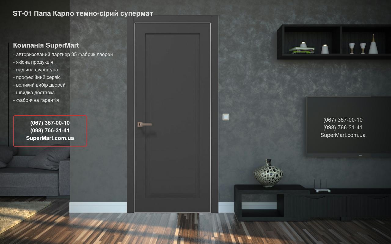 Двері ST-01 Папа Карло темно-сірий супермат торці алюміній сірий