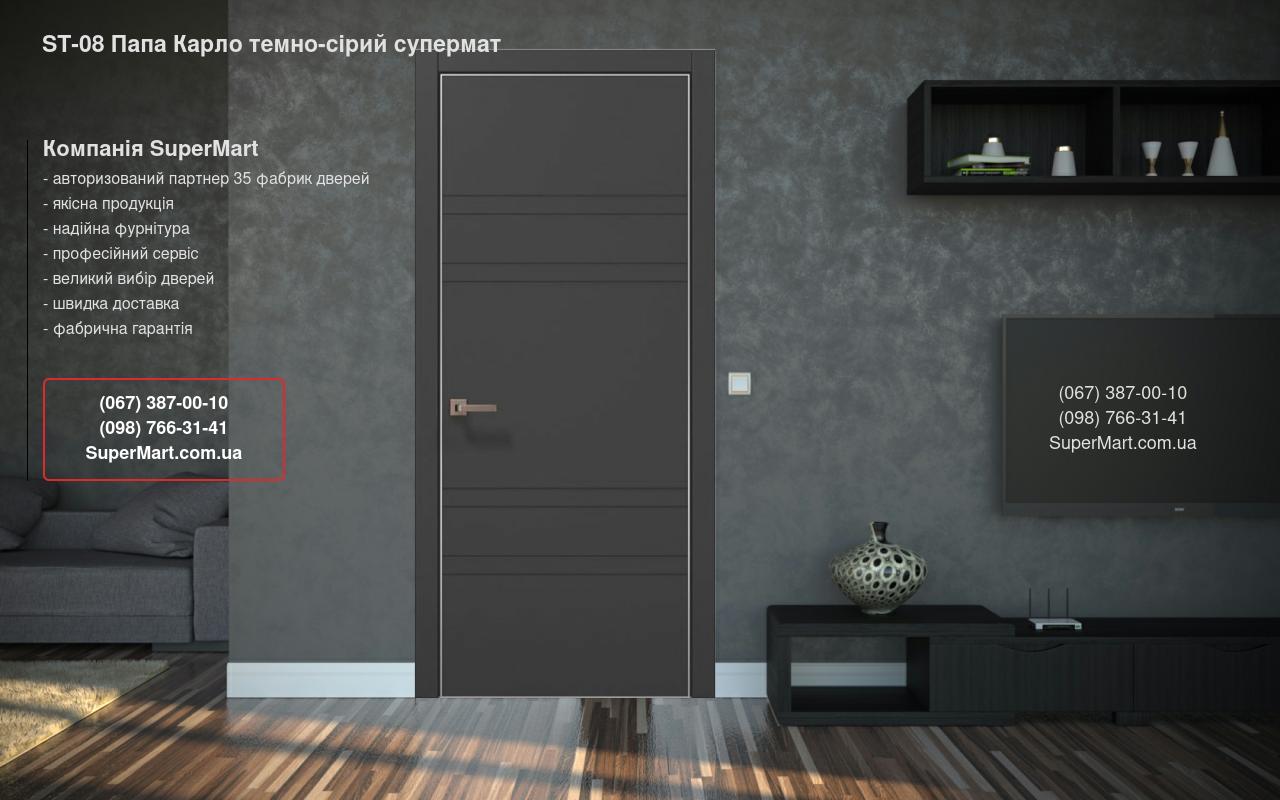 Двері ST-08 Папа Карло темно-сірий супермат торці алюміній сірий