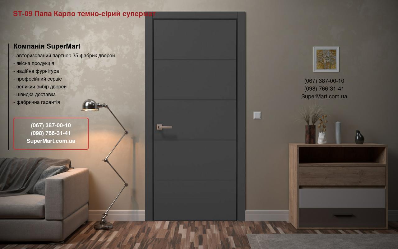 Двери ST-09 Папа Карло темно-серый супермат торцы алюминий черный